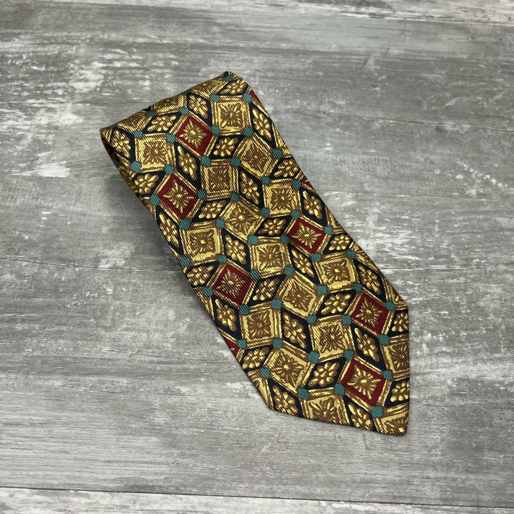 SantoStefano Gold, Navy, Red & Green Pattern Silk Tie